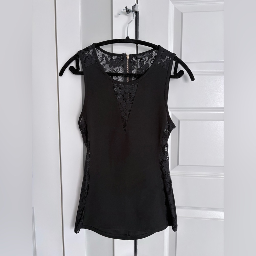 Dynamite Black Sleeveless Top with Lace Accents